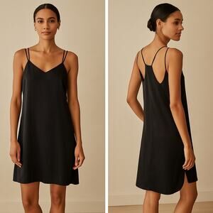 Halston Heritage Black Slip Dress | Minimalist Satin Midi | Small